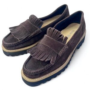 NWOB Ron White Brown Suede Kilt Fringe Loafers  Vibram Lug Platform Soles 6